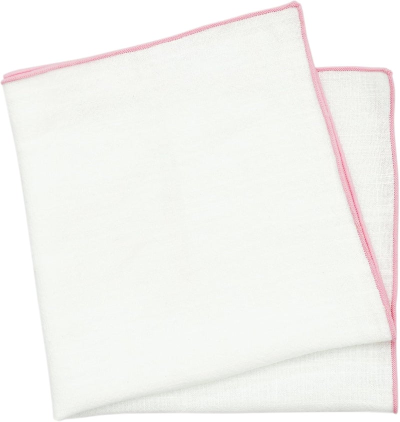 BELLUNO White Pocket Square with Embroidered Color Edge - Image 1
